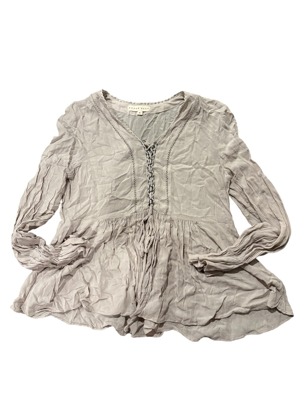 Blush noir   Peasant Blouse with Tie Front